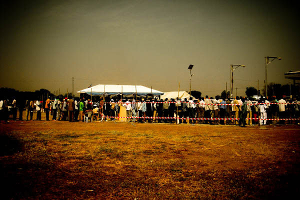 Queue of referendum voters at Dr John Garang Mausoleum, Juba
